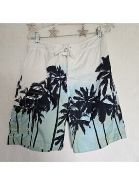 Merona Men Medium Lined Swim Trunks Tropical Boardshorts Cargo Ombre Resortwear